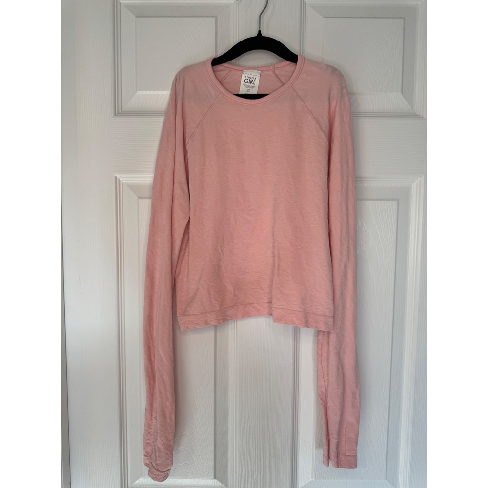 Athleta Girl Pink Jacquard Long Sleeve Active Top Thumbholes Size L 12